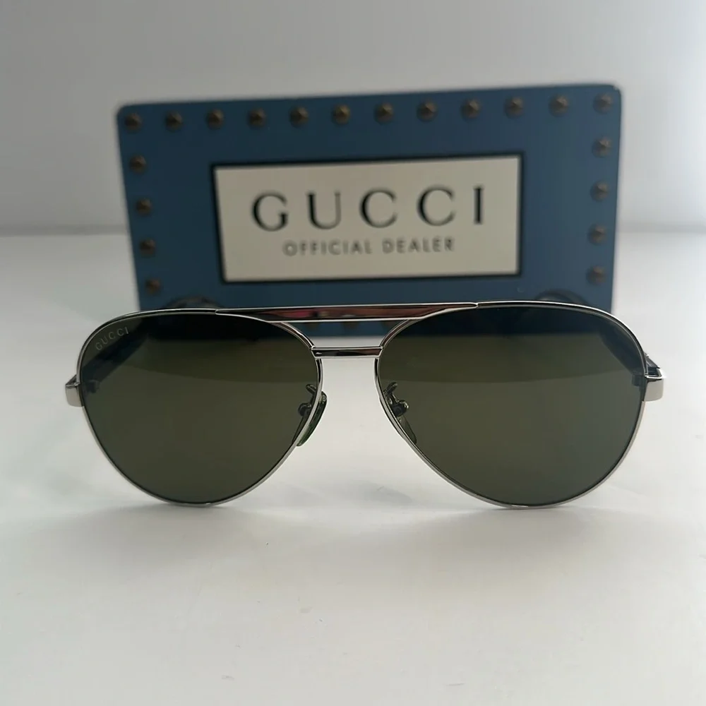 💯- New Authentic Gucci™ GG1163S 002 60 - Silver/Gray Sunglasses